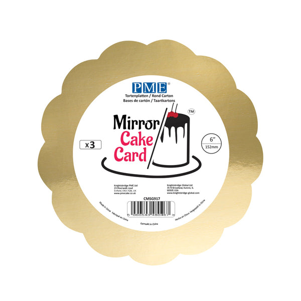 PME Scallop Mirror Cake Card 6in, Gold, Pack of 3