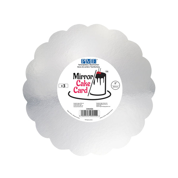 PME Scallop Mirror Cake Card 8in, Silver, Pack of 3