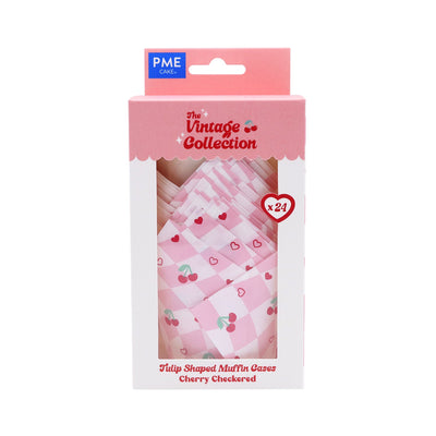 PME Cherry Checkerboard Vintage Tulip Muffin Cases, Pack of 24