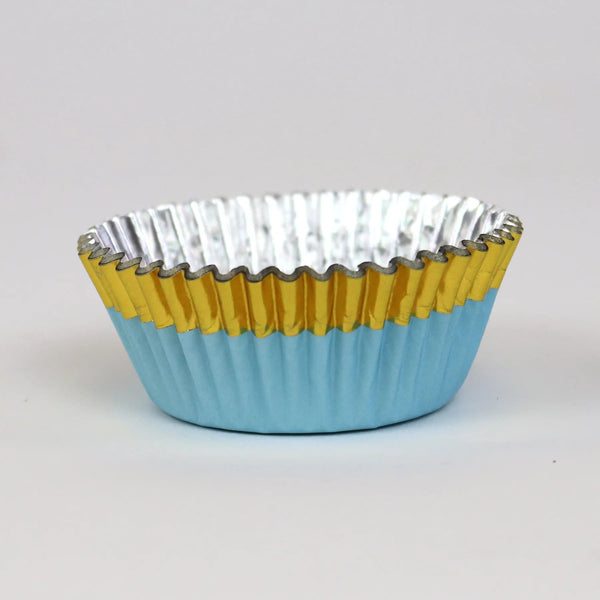 PME Foil-Lined Cupcake Cases – Blue with Gold Foil Trim, Pack of 30