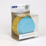 PME Foil-Lined Cupcake Cases – Blue with Gold Foil Trim, Pack of 30