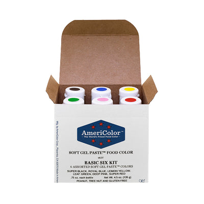 AmeriColor Basic Six Kit - 6 Pc Set of 0.75 oz Soft Gel Paste Assorted Colors