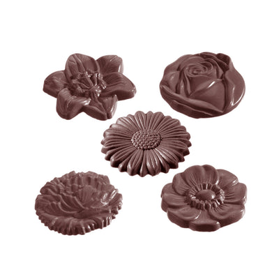 Chocolate World Flowercaraque Round (5-Petal) Polycarbonate Chocolate Mold – 1.69 x 1.69 x 0.20 in, 35 Cavities