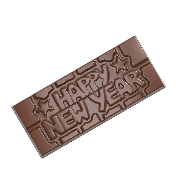 Chocolate World Tablet – 'Happy New Year' Message Polycarbonate Chocolate Mold – 1.97 x 4.65 x 0.31 in, 4 Cavities