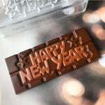 Chocolate World Tablet – 'Happy New Year' Message Polycarbonate Chocolate Mold – 1.97 x 4.65 x 0.31 in, 4 Cavities