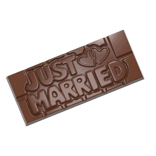 Chocolate World Tablet – 'Just Married' Message Polycarbonate Chocolate Mold – 4.65 x 1.97 x 0.31 in, 4 Cavities