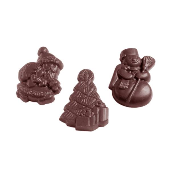 Chocolate World Christmas Assortment (3 Figures) Polycarbonate Chocolate Mold – ~1.57 x 1.57 x 0.79 in, 9 Cavities