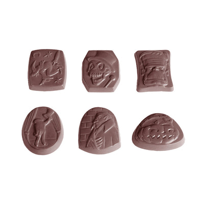 Chocolate World Halloween (6 Figures Assortment) Polycarbonate Chocolate Mold – ~1.38 x 1.38 x 0.39 in, 18 Cavities
