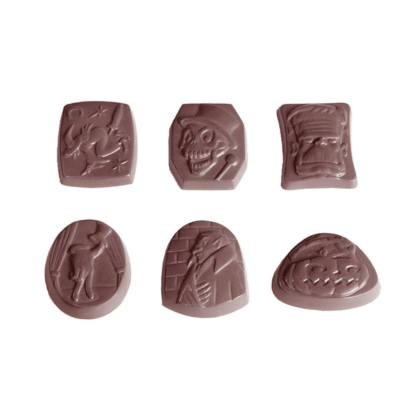Chocolate World Halloween (6 Figures Assortment) Polycarbonate Chocolate Mold – ~1.38 x 1.38 x 0.39 in, 18 Cavities