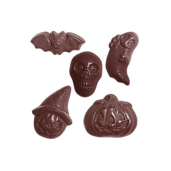 Chocolate World Halloween (5 Figures Assortment) Polycarbonate Chocolate Mold – ~1.38 x 1.38 x 0.39 in, 15 Cavities