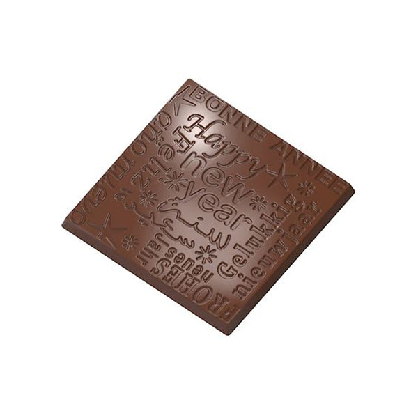 Chocolate World Caraque New Year Polycarbonate Chocolate Mold – 1.30 x 1.30 x 0.12 in, 18 Cavities