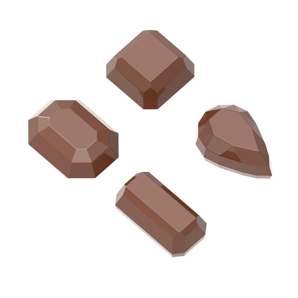 Chocolate World Gems (4 Figure Assortment) Polycarbonate Chocolate Mold – 1.30 x 0.94 x 0.59 in, 24 Cavities