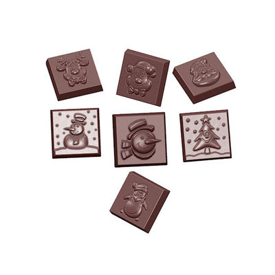 Chocolate World Christmas Caraque (7 Figures) Polycarbonate Chocolate Mold – ~1.18 x 1.18 x 0.20 in, 21 Cavities
