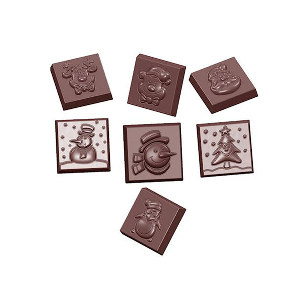 Chocolate World Christmas Caraque (7 Figures) Polycarbonate Chocolate Mold – ~1.18 x 1.18 x 0.20 in, 21 Cavities