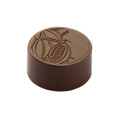 Chocolate World Praline Round Cocoa Bean Polycarbonate Chocolate Mold – 1.10 in diameter x 0.51 in, 24 Cavities