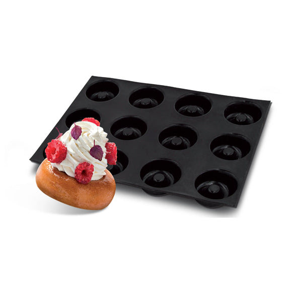 Demarle Flexipan Origine Round Savarin Silicone Baking Mold 400 x 300 mm - 12 Cavities, 70 x 23 mm Each