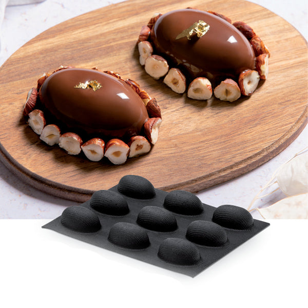 Demarle Flexipan Origine Half Oval Silicone Baking Mold 300 x 200 mm - 9 Cavities, 60 x 40 x 25 mm Each